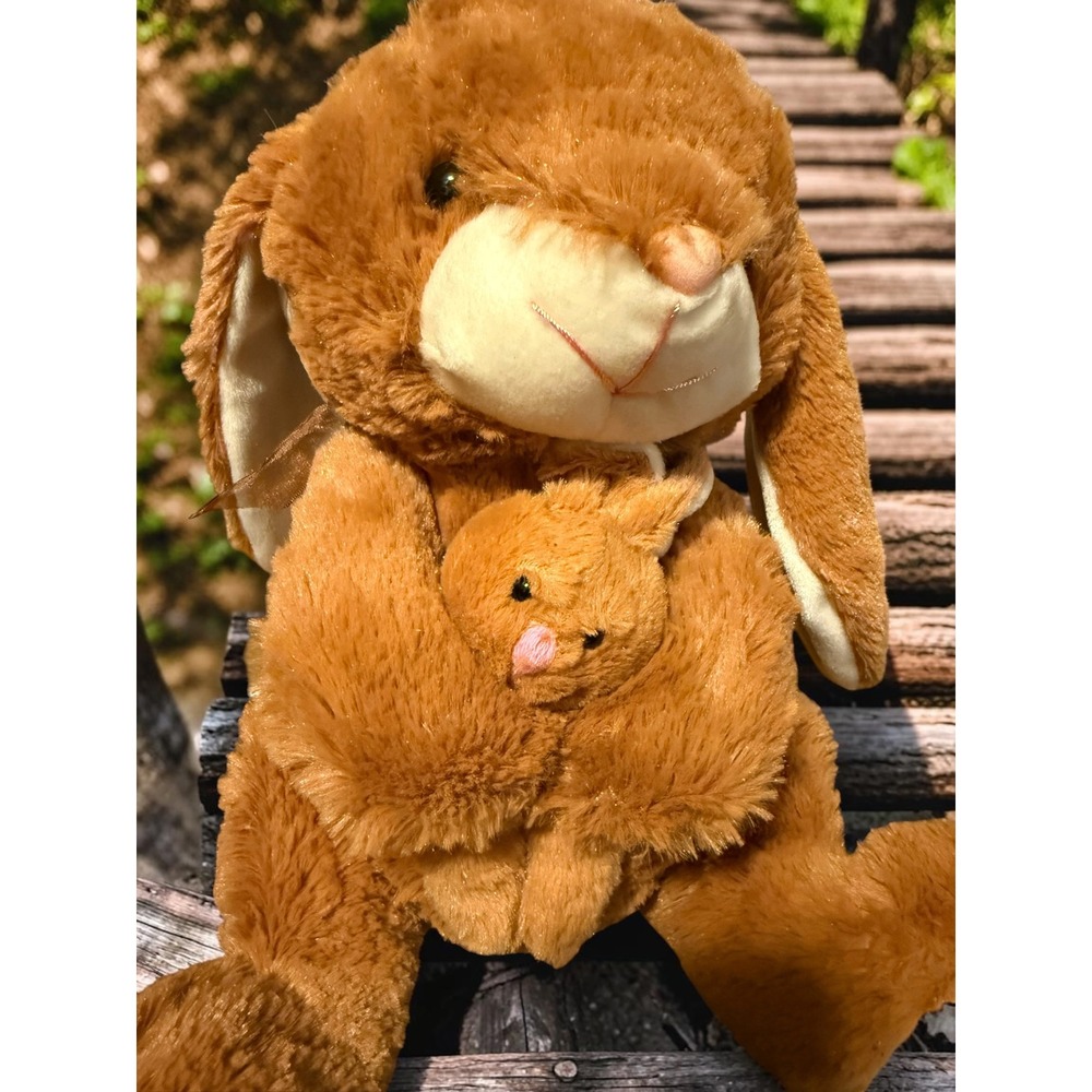 Brown Mother and Baby Bunny Rabbit Plush‎ Stuffed Animal Easter Toy 15 Inch